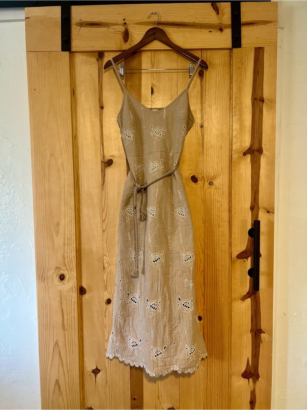 Universal Thread Beige Eyelet Maxi Dress with Tie Waist